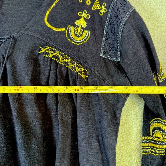 Free People Navy Blue Boho Yellow Embroidered Blouse - Picture 13 of 13